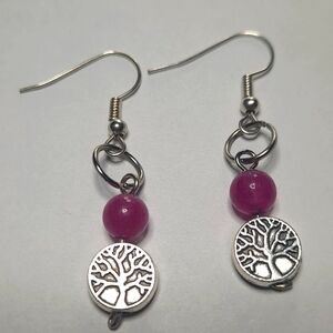 Natural Gemstone Earrings Pink Tourmaline and the Tree of Life Charm
